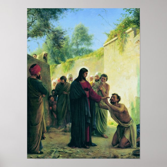 Póster Curando al ciego por Carl Bloch (Frente)