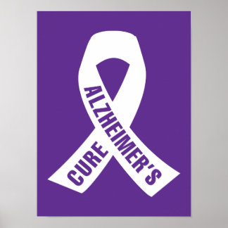 Póster Cure Alzheimers Ribbon on Purple