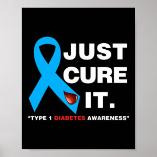 Póster Cure It Blue Ribbon Tipo 1 Conciencia sobre la dia