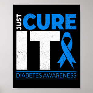 Póster Cure It Diabetes Awareness Blue Ribbon Diabet