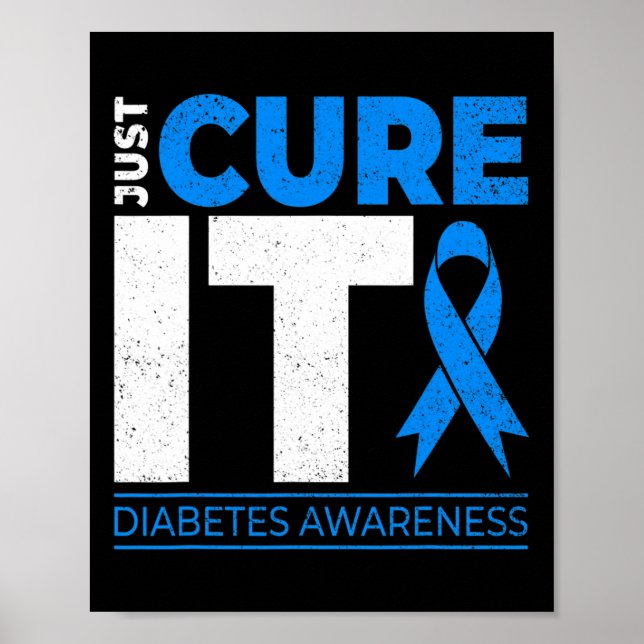 Póster Cure It Diabetes Awareness Blue Ribbon Diabet (Frente)
