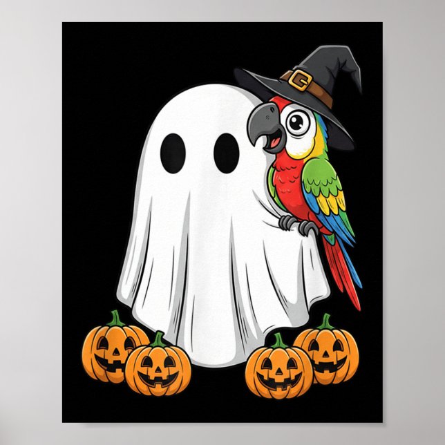 Póster Curiosa calabaza de loro fantasma Halloween niños  (Frente)
