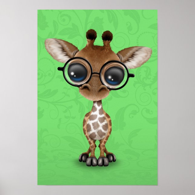 Póster Curiosa canalla Girafa con gafas verdes (Frente)
