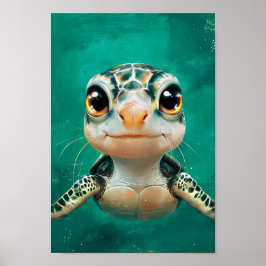 Póster Curiosa tortuga verde
