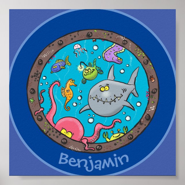 Póster Curiosas criaturas marinas personalizado ilustraci (Frente)