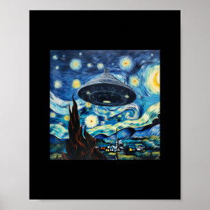 Póster Curioso avistamiento de OVNIS Noche Starry Alien Q