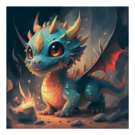 Póster Curioso Blue Chibi Dragon