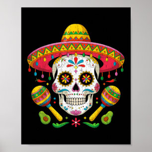 Póster Curioso cráneo Cinco De Mayo Funny con Gorra Sombr