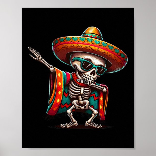 Póster Curioso esqueleto mexicano de Dabbing Poncho Cinco (Frente)