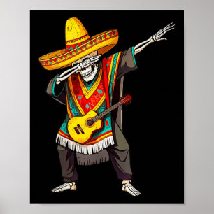 Póster Curioso esqueleto mexicano de Dabbing Poncho Cinco