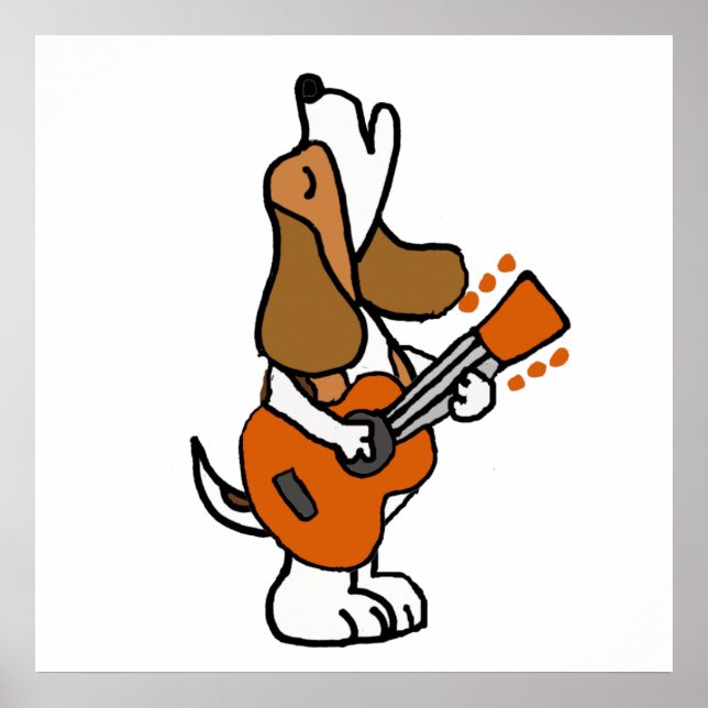 Póster Curioso perro beagle cantando y tocando guitarra (Frente)