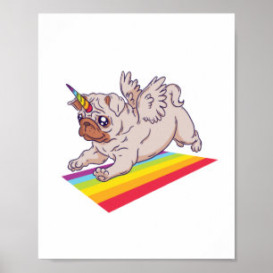 Póster Curioso PUG quiere ser un perro con arcoiris de un
