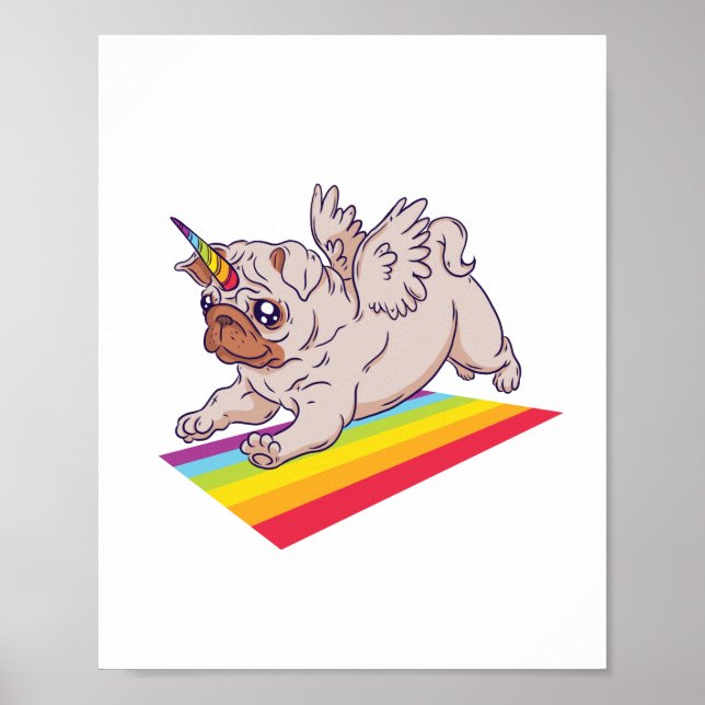 Póster Curioso PUG quiere ser un perro con arcoiris de un (Frente)