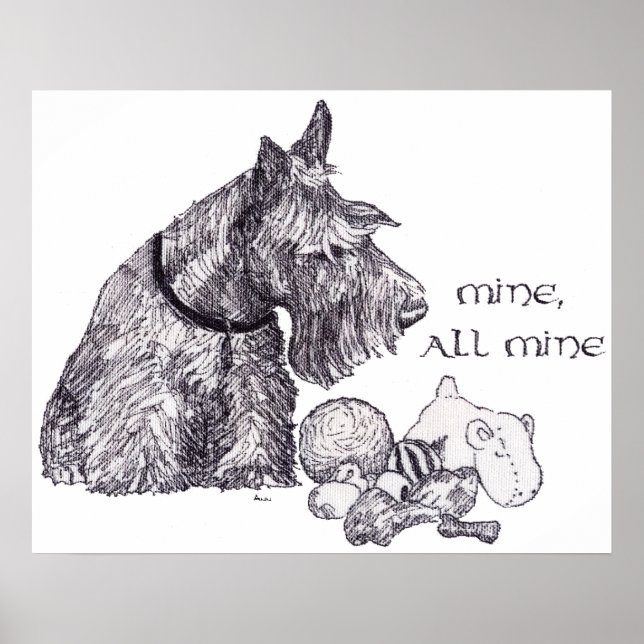 Póster Curioso Terrier Escocés Mío, todo Mío (Frente)