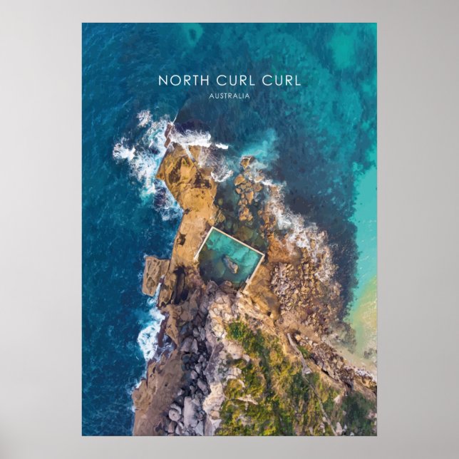 Póster Curl del Norte, Ilustracion de viajes de Australia (Frente)