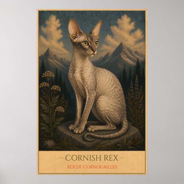 Póster Curled Elegance: Cornish Rex (Frente)