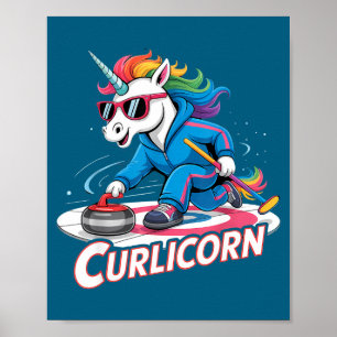 Póster Curling unicornio hielo jugador de curling deporte