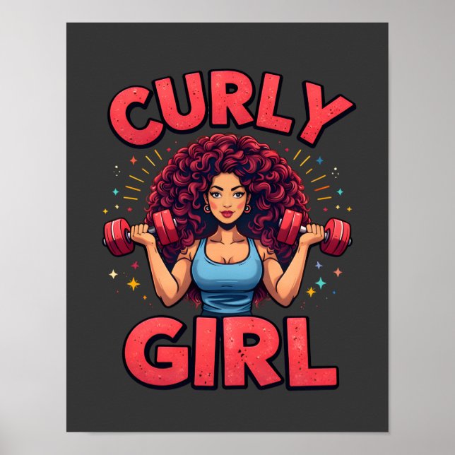 Póster Curly Girl Hair Goals -Pink Gym Fitness Motivation (Frente)