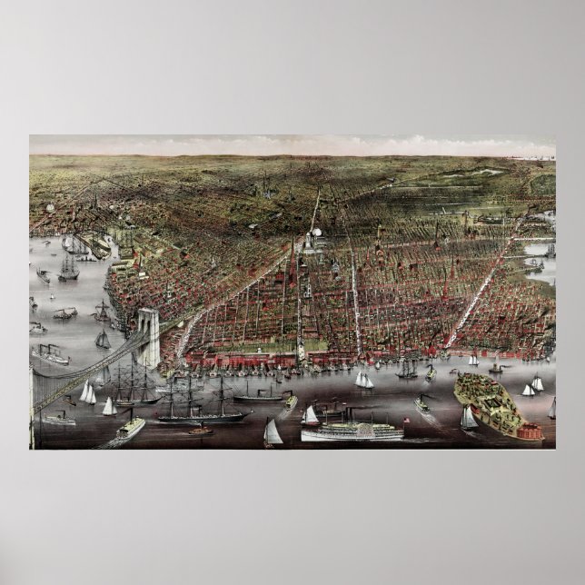 Póster Currier and Ives print de Brooklyn, 1886 (Frente)