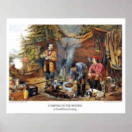 Póster Currier & Ives Lithograph: Camping in the Woods