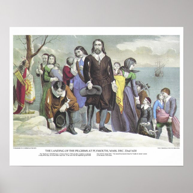 Póster Currier & Ives Lithograph: Landing Pilgrims (Frente)