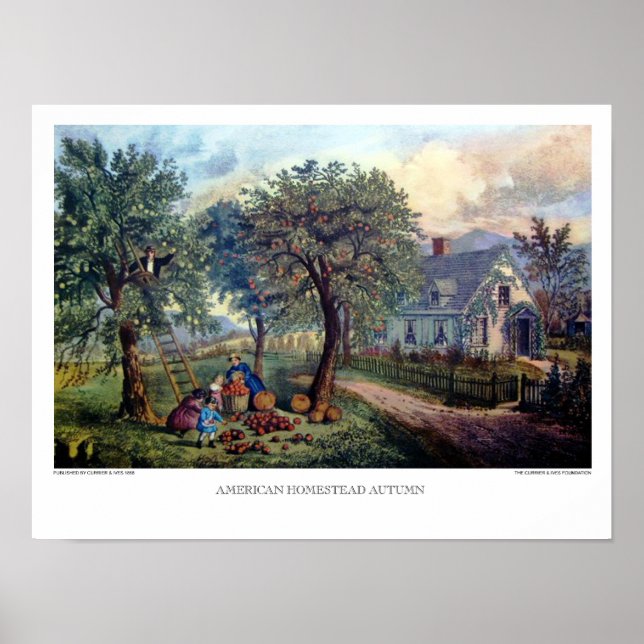 Póster Currier & Ives: Otoño Homestead Estadounidense (Frente)