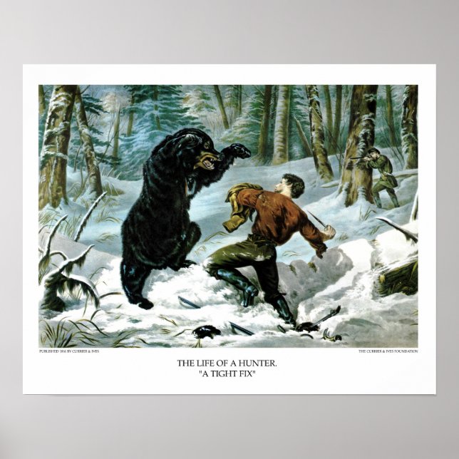 Póster Currier & Ives: The Life of a Hunter - A Tight Fix (Frente)