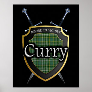 Póster Curry de clan Tartan Shield & Swords Print