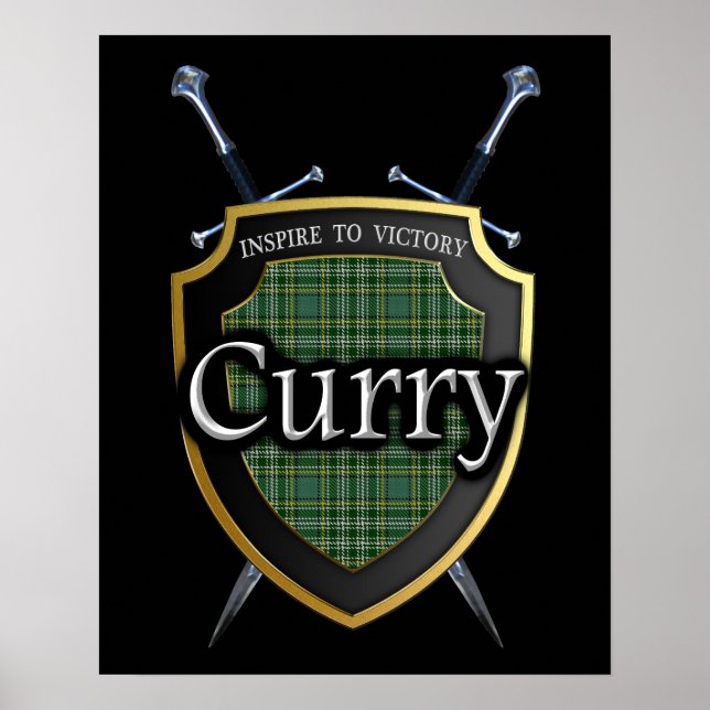 Póster Curry de clan Tartan Shield & Swords Print (Frente)