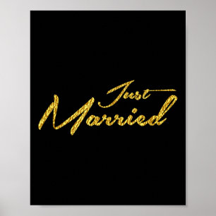 Póster Cursiva de oro acaba de casarse Boda regalo de nov