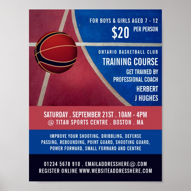 Póster Curso de capacitación sobre diseño de baloncesto y (Frente)