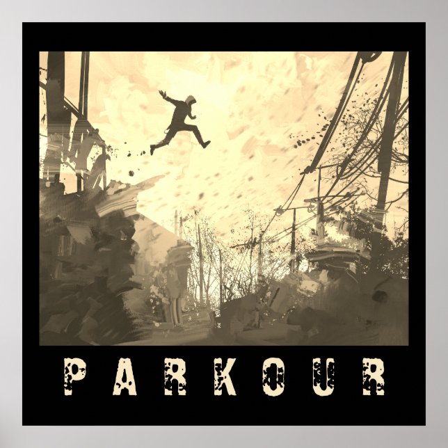 Póster Curso de Obstáculos Urbanos Parkour Sepia moderna (Frente)