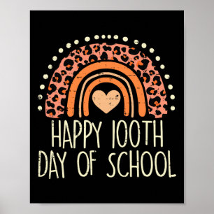 Póster Curso escolar 100 días feliz con arcoiris