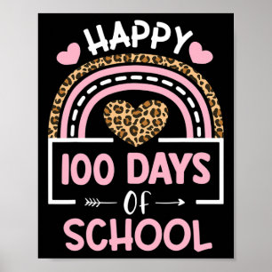 Póster Curso escolar 100 días feliz con arcoiris