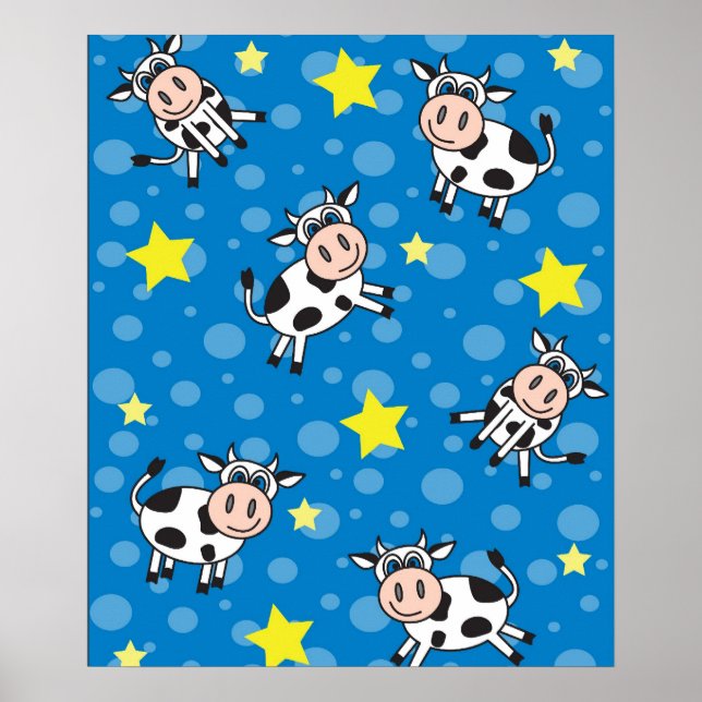 Póster Curte Happy Mr Cow Print - Azul (Frente)