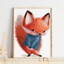 Curte Watercolor Bashful Fox | Fox Wall Print