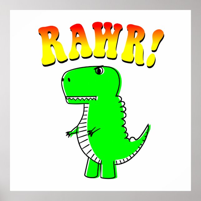 Póster Curte y enojado T-Rex RAWR Groovy Textos (Frente)