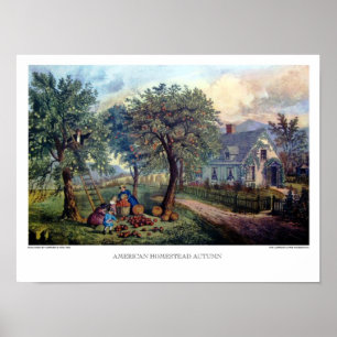 Póster Curtidor y Ives: Otoño americano de la granja
