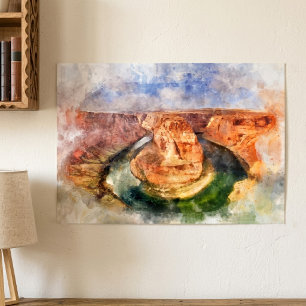 Póster Curva del Horseshoe Bend Acuarela Paisaje del Gran