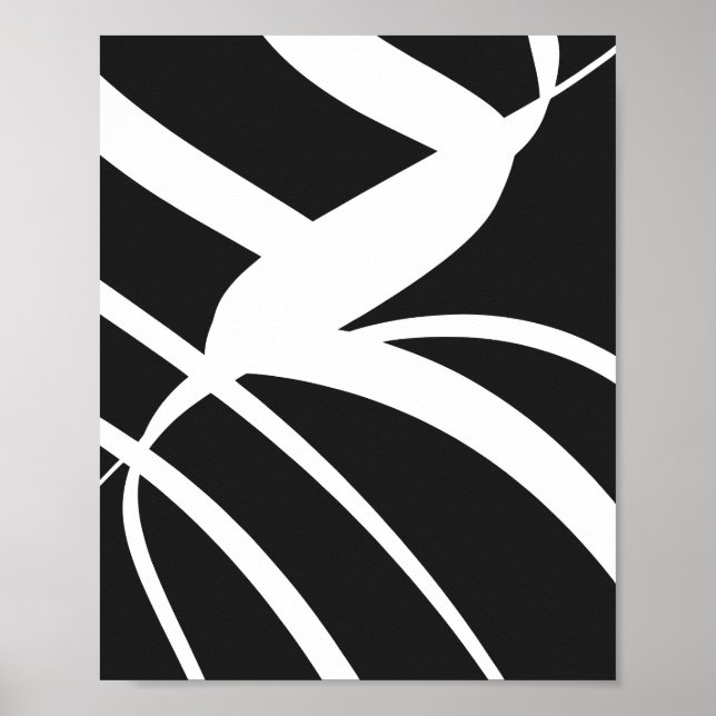 Póster Curvas blancas fluidas sobre un fondo negro (Frente)