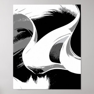 Póster Curvas Fluyentes en Negro, Blanco y Gris