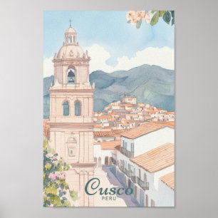 Póster Cusco Perú Gouache Paint Ilustracion Viaje