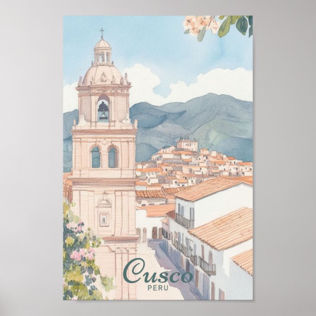 Póster Cusco Perú Gouache Paint Ilustracion Viaje (Frente)