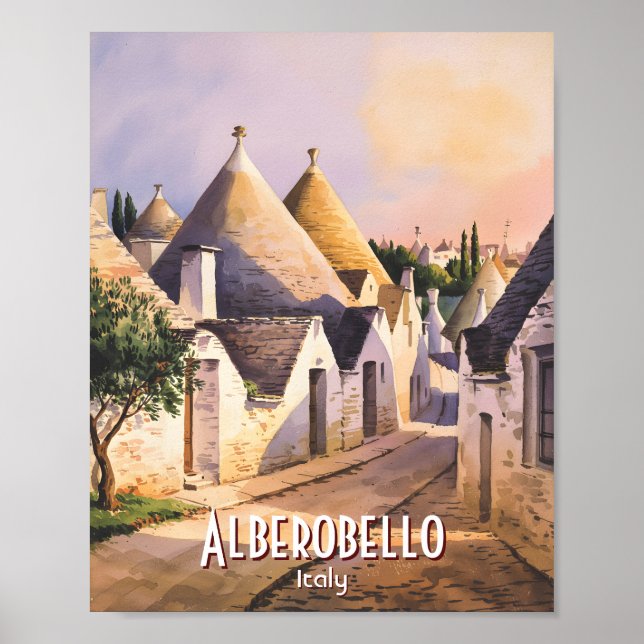 Póster Custom Alberobello Trulli House Italy Watercolor (Frente)