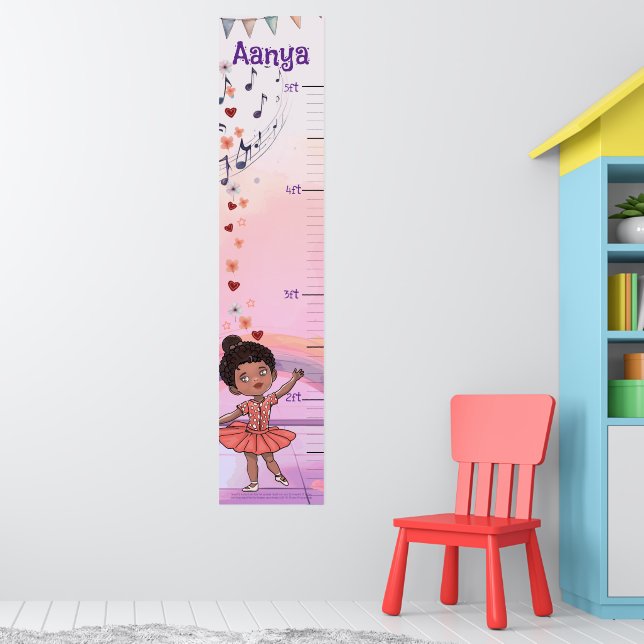 Póster Custom Ballerina Growth Chart for Black Baby Girls (Guardería 1)