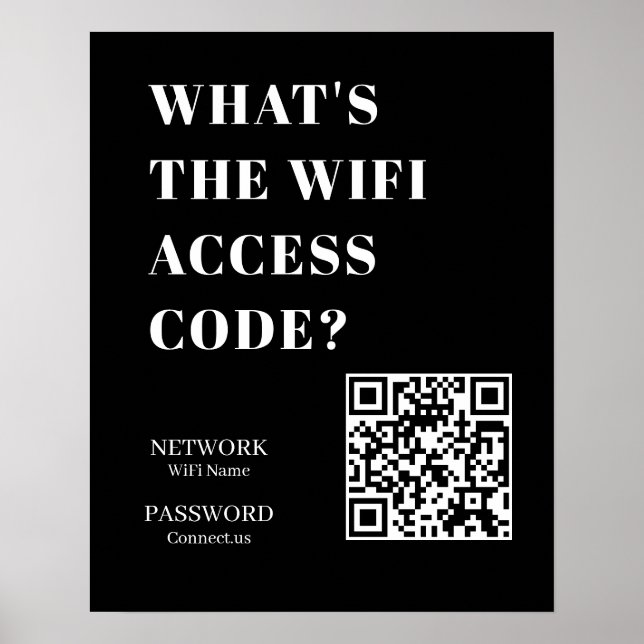 Póster Custom Black WiFi QR | Network Password Display (Frente)