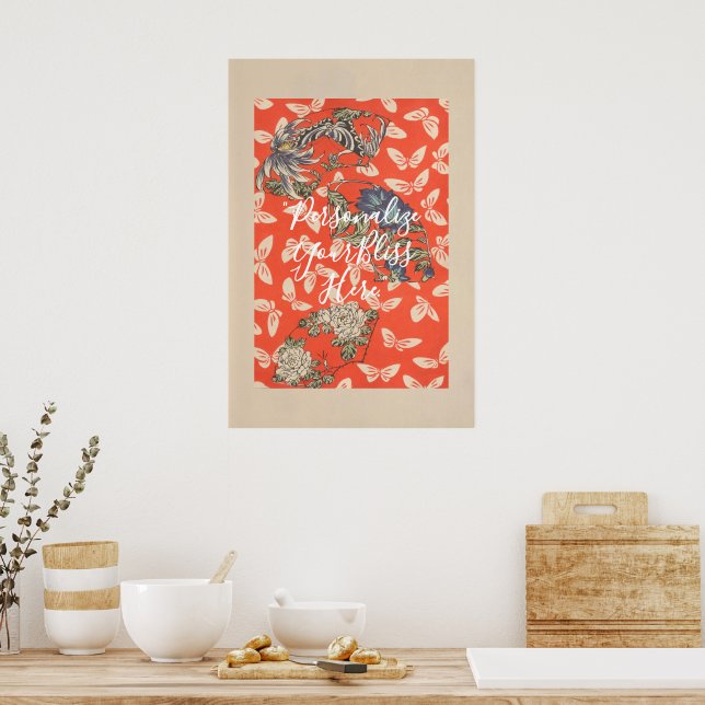 Póster CUSTOM Bold Red Japanese Butterfly Pattern Art  (Cocina)