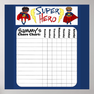 Póster Custom Boys Superhero Chore Chart Poster