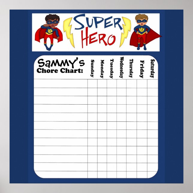 Póster Custom Boys Superhero Chore Chart Poster (Frente)