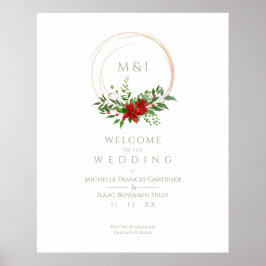 Póster Custom Chic Poinsettia Christmas Wedding Welcome